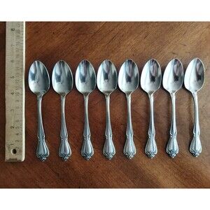 1881 Rogers Oneida Ltd Arbor Rose True Rose Stainless: Lot of 8x Teaspoon 6"